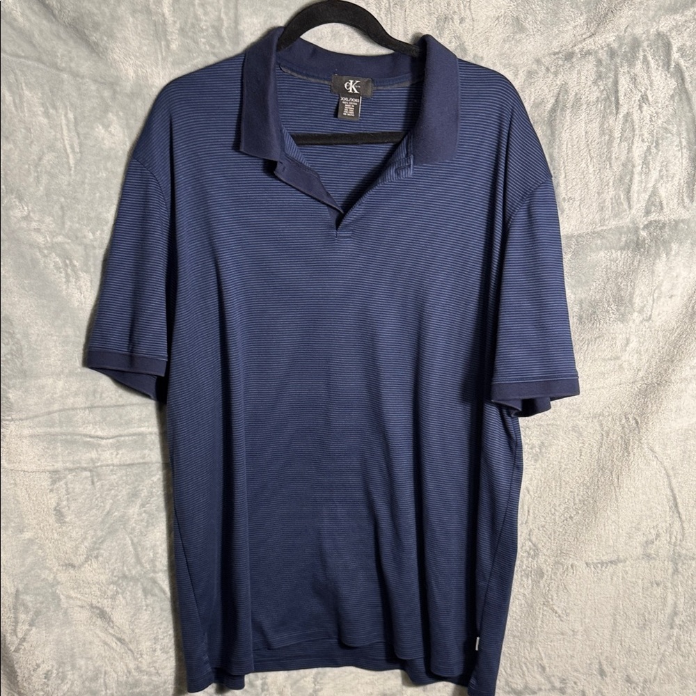 Calvinโ Klein Polo Shirt Menโs Navy blue XXL light stripes 100% cotton